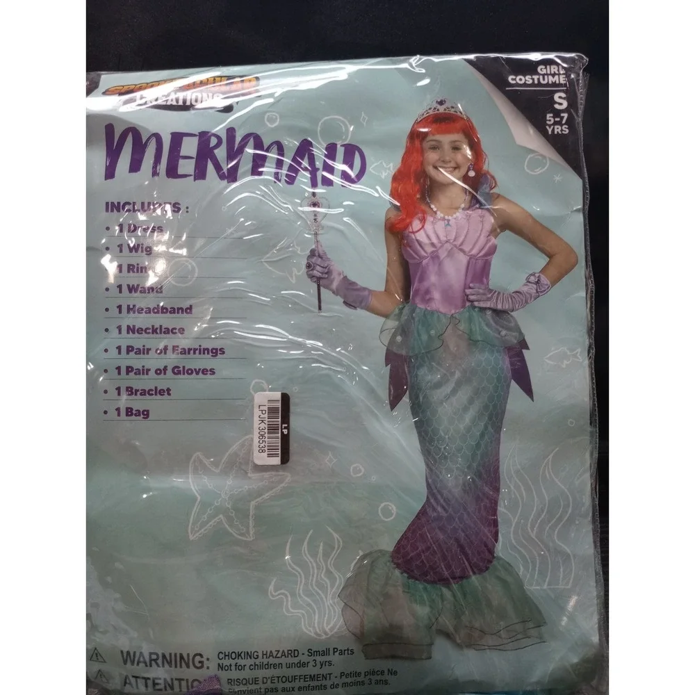 Girls Mermaid Costume Size Small 5–7 Yrs Spooktacular Creations Complete Set NEW